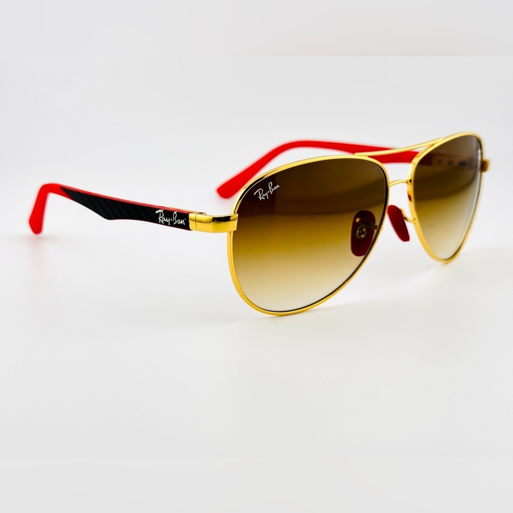 Ray-Ban Scuderia Ferrari Sunglasses RB8313M Gold Frame Brown Gradient Lenses - Picture 8 of 15